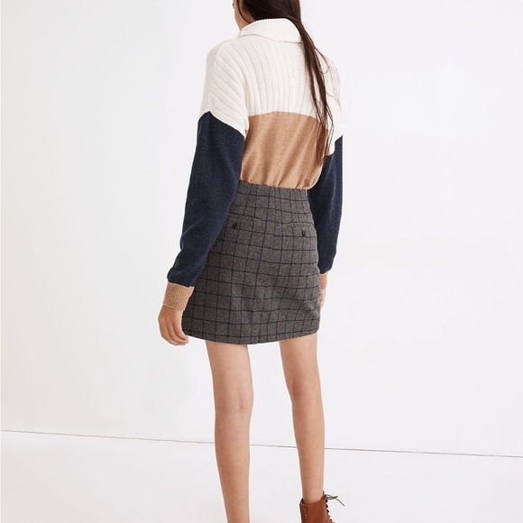 NWT Wool Button-Front Mini Skirt in Windowpane - Picture 3 of 8